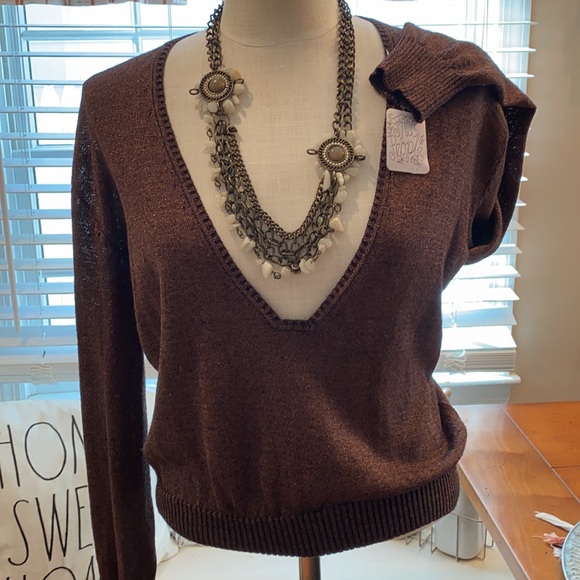 NWT FREE PEOPLE V NECK WAISTED WARM GLITTER HOLIDAY SWEATER🎁 $4.99 reduce ship - Picture 4 of 9